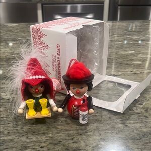 Steinbach Waitress & Man with Bottle Cherry Brandy Kirschwasser Ornaments